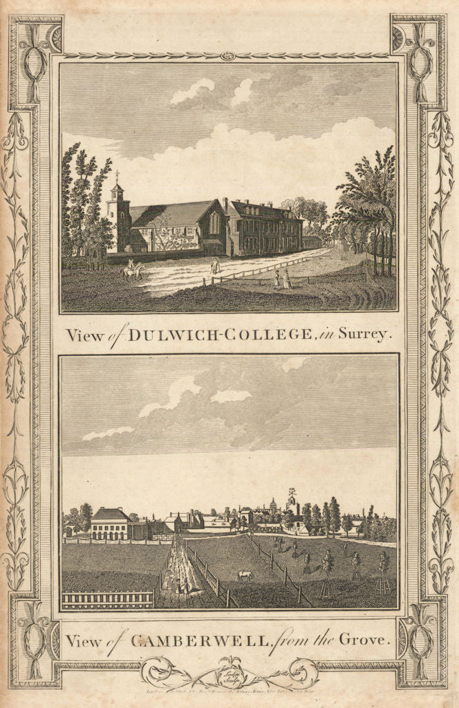 Dulwich College. Camberwell from the Grove, with St Giles church. WALPOOLE 1794
